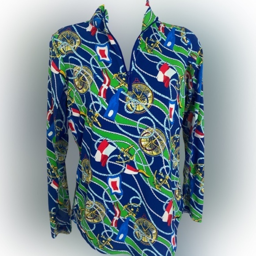 G Lifestyle Quarter Zip UPF 50 Top - S navy green white , nylon spandex